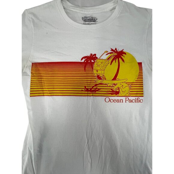 Nickelodeon SpongeBob SquarePants Ocean Pacific White Graphic T-Shirt S Cotton - Picture 3 of 11